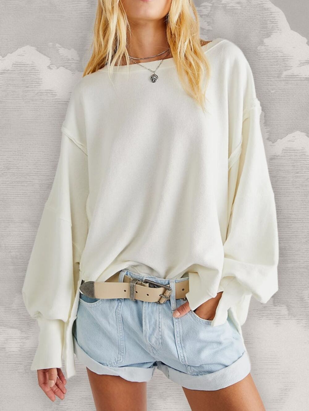 FREE PEOPLE NWT We The Free Camden Sweatshirt White Cream Boatneck Small - Picture 1 of 9